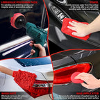 32Pcs Red Car Detailing Kit – Brush Set & Cleaning Kit with Drill Brush, Polishing/Waxing Pads, Interior/Exterior Tools for Wheels & Windshield – Portable Handbag