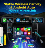PLZ 7" Wireless Double Din Car Stereo Apple Carplay Radio QLED Screen for Car, Android Auto, Bluetooth 5.3, Fast Charger, 1080P Backup Camera, 4.2 Channel Outputs 240W, 2 Subwoofer
