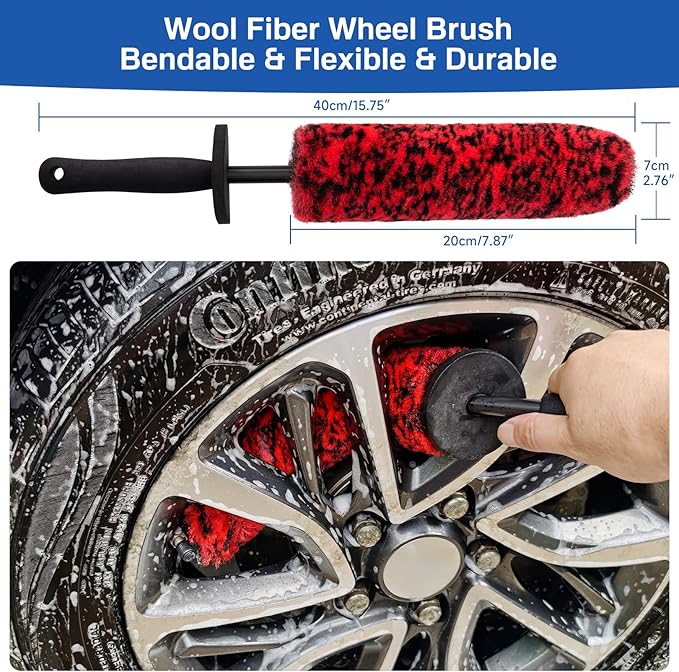 4 Pack Car Wheel and Tire Cleaner Brushes Kit Auto Motorcycle Rim Hub Ultra Soft Microfiber No Spatter Bendable Woolies Bristle Cleaning Set
