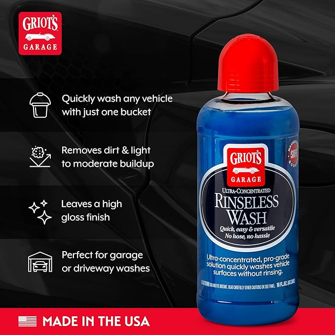 Griot's Garage Rinseless Wash for Car Cleaning and Detailing, No-Rinse Cleaner, Washing Liquid for RVs, Boats, Trucks, Motorcycles, 16 oz