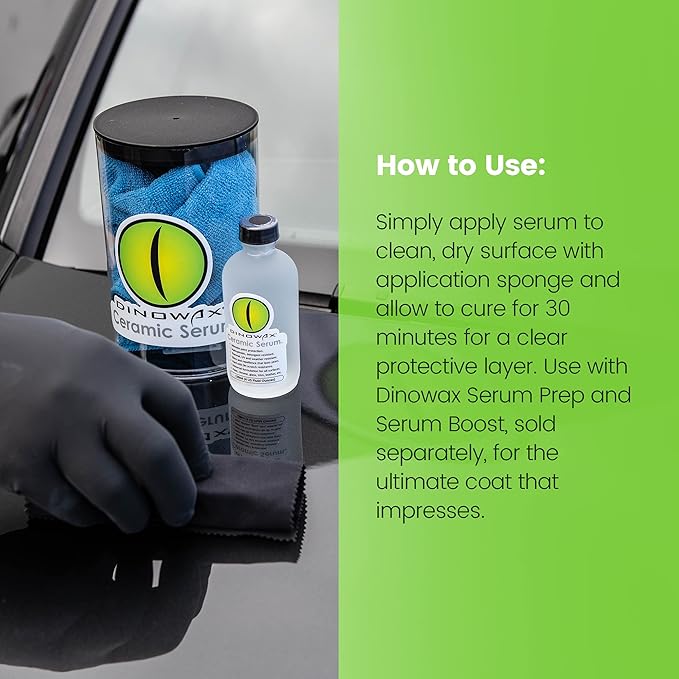Dinowax - Ceramic Serum Kit, Ceramic Coating, Detailing Kit, Car Detailing Supplies, Protect Collection, 4 Oz Serum with Application Accessories