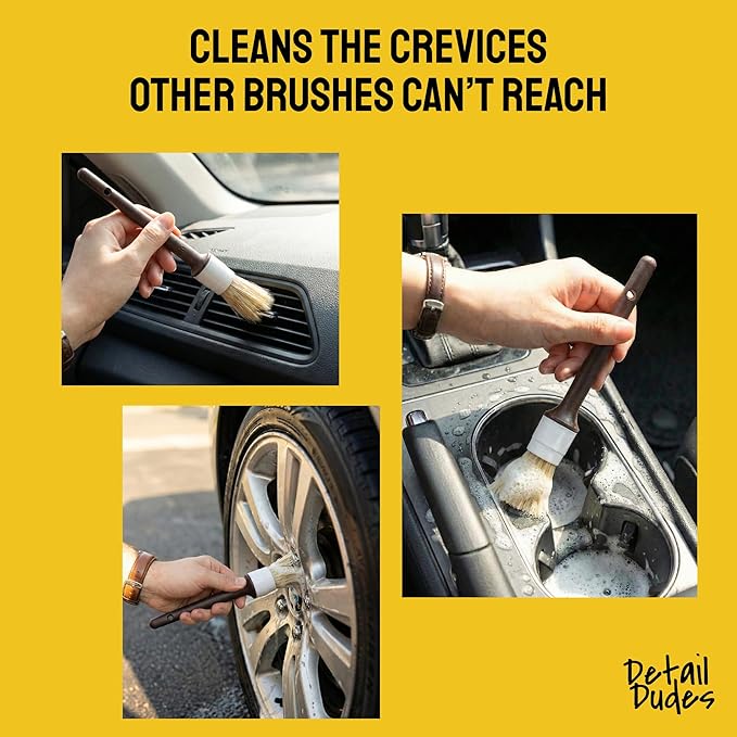 Detail Dudes Soft Boar Hair Car Detailing Brush Set - 6-Pack - Scratch-Free Soft Bristle Cleaning Brushes - Reaches Tight Spots & Interior Car Cleaning Kit - Ergonomic & Durable Detailing Supplies