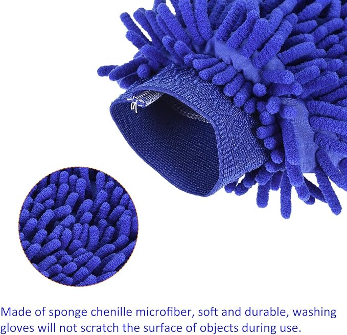 M METERXITY Microfiber Chenille Wash Mitt - Double Side Reusable Gloves for Cleaning Scratch-Free, Apply to Car Cleaning, Kitchen