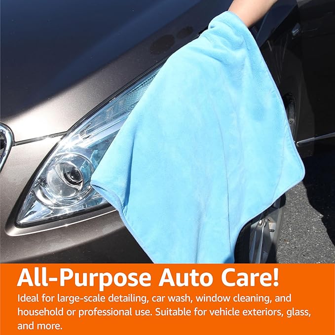 Amazon Basics Super Absorbent Microfiber Car Drying Towel, Scratch-Free, Streak-Free, Lint-Free, 36"L x 25"W, Blue