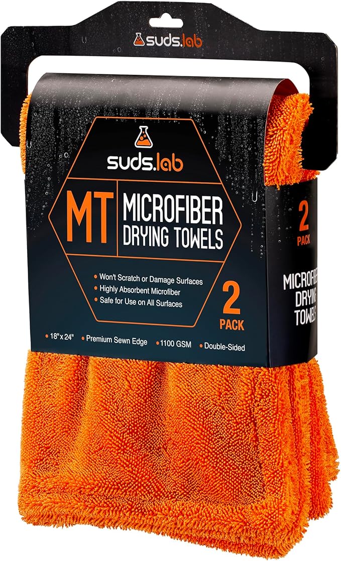Suds Lab Premium Microfiber Detailing Towels: Ultra-Soft, Lint-Free Cleaning Cloths for Car, Home, and Garage: Perfect for Polishing, Waxing, and Dusting, 18 x 24 Inches, 2-Pack
