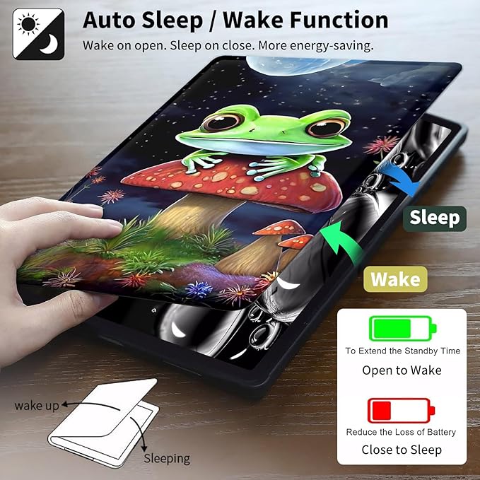 Case for Kindle Scribe,360 Degree Rotating Swivel PU Leather Stand Flip Folio Cover with Auto Wake/Sleep for Amazon Kindle Scribe Cover 10.2 Inch (2024/2022 Release),Cute Frog Mushroom