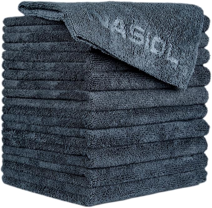 Nasiol Wipe&Buff Microfiber Cleaning and Ceramic Coat Application Cloth – Professional, Highly Absorbent, Lint & Streak-Free, Edgeless Double-Sided Towel – Pack of 10, Dark Gray (13.78 x 15.75 in)