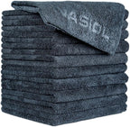 Nasiol Wipe&Buff Microfiber Cleaning and Ceramic Coat Application Cloth – Professional, Highly Absorbent, Lint & Streak-Free, Edgeless Double-Sided Towel – Pack of 10, Dark Gray (13.78 x 15.75 in)