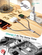 Travel Essentials for Apple Watch Charger,Cruise Vacation 2026 Camping Essentials,iPhone Charger,Multi Charging Cable,3 in 2 Charging Docks for iWatch Series 11-2/Ultra,iPhone 17-12,Car