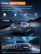 Navycrest 4K+2.5K WiFi Dash Cam Front and Rear, Built-in 5G WiFi, Free 64GB Card, Dash Camera for Cars, Dual Dashcam, G-Sensor, 24/7 Parking Mode, 3'' IPS Screen, Loop Recording, WDR Silver