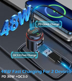 LIHAN Bluetooth 5.4 Car Adapter FM Transmitter, USB-C PD 30W & QC3.0 18W Fast Charging, HiFi Bass EQ, CVC Hands-Free Calls, Siri Google Assistant, Wireless Radio Adapter for 12V/24V Cars/Trucks/Vans