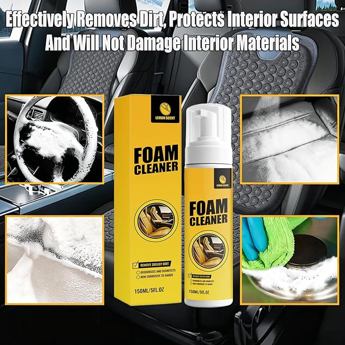 Foam Cleaner for Car, Multi-purpose Car Interior Cleaner for Car, Kitchen, Bathroom, Interior and House Lemon Flavor (100ml*2)