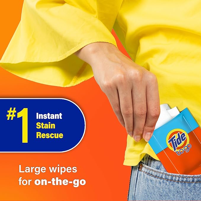 Tide To Go Stain Remover Wipes for Clothes, Instant Laundry Travel Stain & Spot Remover, 3 Pack, (30 Wipes Total)