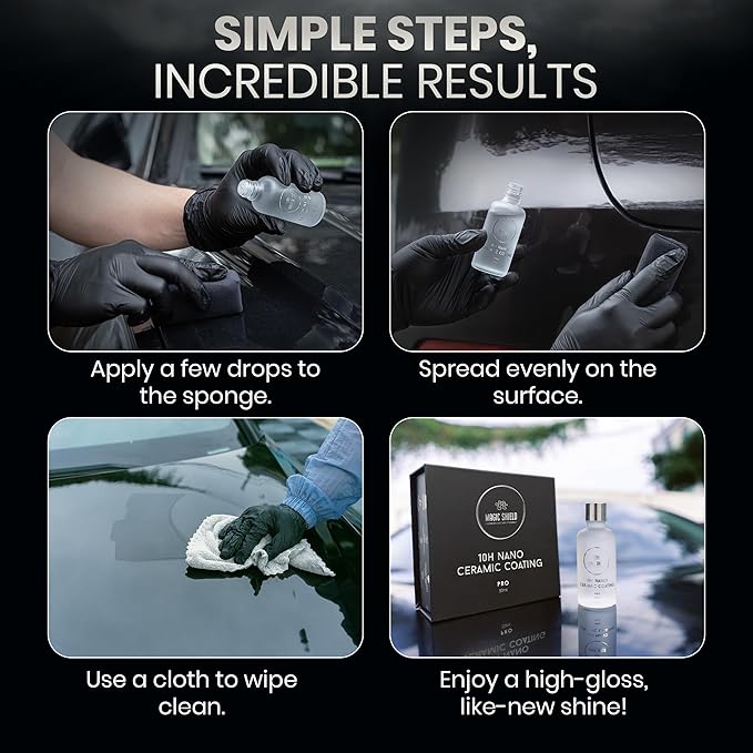 Magic Shield Ceramic Coating PRO 10H - Self-Healing | Long lasting for 2 cars+ | Advanced SiO2 Protection | Easy Application | Candy-Like Gloss | Perfect for Cars, Motorcycles, RVs, and Boats (50ml)