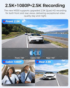 AZDOME M550 3 Channel Dash Cam, 4K+2.5K Front and Rear, 2.5K+1080P+2.5K Front Rear Inside Triple Car Camera Built-in WiFi GPS, 64GB Card Included, 3.19" Screen, WDR IR Night Vision, 24H Parking Mode