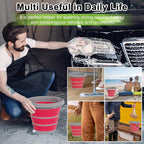 Collapsible Wash Bucket with Microfiber Mitt, 10L (2.6 Gallon) Portable Collapsiblle Bucket with Handle for Car Wash Household Cleaning, Multiuse Collapsibles Water Bucket and Car wash mitt - Pink