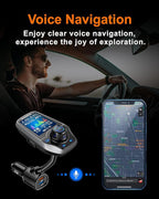 Upgraded Bluetooth 5.3 FM Transmitter for Car, Wireless Radio Adapter Kit W 1.8" Color Display Hands-Free Call AUX in/Out SD/TF Card USB Fast Charging 18W for All Smartphones Audio Players - Pewter