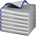 Microfiber Cleaning Cloth Polishing Glass Cleaner Absorbent Kitchen Towel Quick Drying Miracle Lint Free Rags for Household Auto Detailing Bathroom, Pack of 6, 12 x 12 Inch, Sliver-Blue