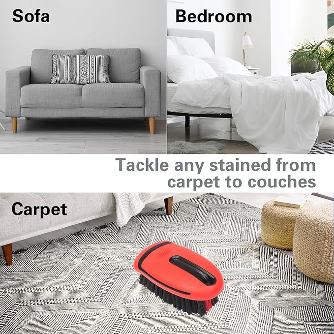 Carpet Cleaning Brush & Upholstery Brush Set, Hard Bristle Carpet Scrub Brush, Rug Brush, Couch Cleaner Brush, Fabric/Leather Detail Brush for Car, Home & Outdoor Furniture (Red)