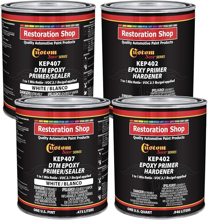 Custom Shop - White Epoxy Primer/Sealer 2.1 VOC (Gallon Kit) Anti-Corrosive DTM High-Performance Sealer for Automotive and Industrial Use Kit = 2 Qt. Primer + 2 Qt. Hardener