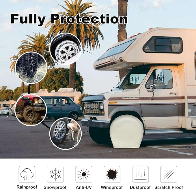 Explore Land Tire Covers 4 Pack - Tough Wheel Protector for Truck, SUV, Trailer, Camper, RV Universal Fits Tire Diameters 29-31.75 inches, White