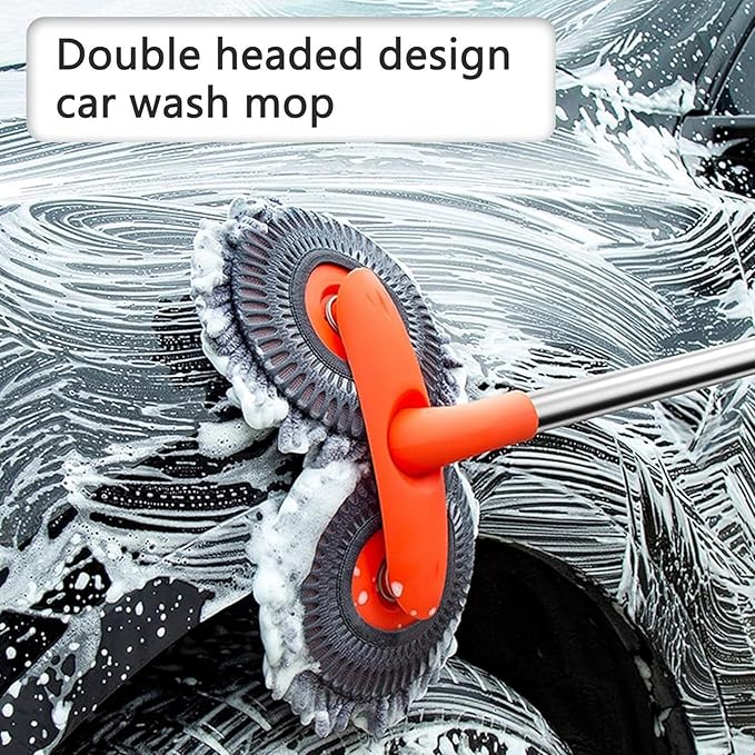 Retractable Car Wash Brush with Long Handle, Rotatable Long Handle Car Cleaning Kit, Brush Duster Scratch Free Cleaning Tool, Car Windshield Window Cleaning Kit, Microfiber Car Duster Dry Towels (2)