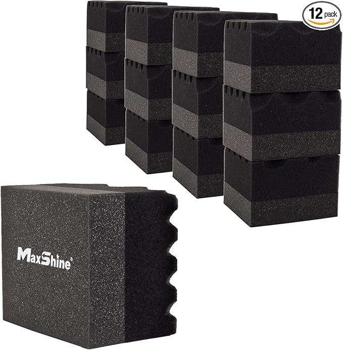 Maxshine Hydro-Tech Tire Foam Applicator Pad Waxing Sponge for Car Detailing, Black & Red (12 Pack)