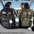 Tactical Car Seat Organizer with Multiple Pockets, MOLLE Panel System & Mesh Compartments, Durable Nylon Universal Vehicle Seat Back Storage with Cup Holder, Water-Resistant (Army Green)