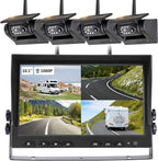 10.1" - 4 Magnetic Solar Wireless Backup Camera System, HD 1080P DVR Monitor, RV Wireless Cameras for Hitch Towing RV Camper Trailer, IR Night Vision, 4x9600mAh Rechargeable Battery, SR4