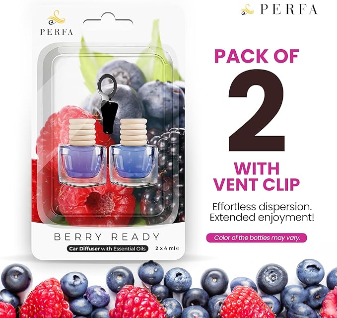 Berry Cherry Car Air Freshener | Hanging Car Freshener with Vent Clip | Cherry Fragrance Diffuser, Slow-Release Aroma Technology, Adjustable Scent Intensity | Scented Interior Accessories by Perfa