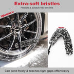4PCS Compact Wheel & Tire Cleaning Kit - 360° Flexible Synthetic Wool Rim Brush, 2 Dual-Bristle Brushes & Microfiber Towel | Scratch-Free for All Vehicles