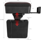Car Armrest Storage Box with Cup Holder, Adjustable Leather Auto Seat Gap Filler Armrest Extender Pad, Liftable Forearm Wrist Support Center Console Storage Case for SUV Truck (Black & Red)