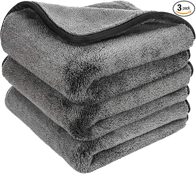 GTF Microfiber Car Cleaning Cloths, Upgraded 1200gsm Ultra-Thick Cars Drying Towel Microfiber Cloth for Car and Home Polishing Washing and Detailing 16'' x 16''(3 Pack)