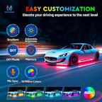 MICTUNING 8Pcs N8+ RGBW Underglow LED Lights for Cars, APP & Remote Dual Control, IP68 Waterproof Aluminum Multicolor Modes Music Soundsync Exterior Neon Accent Car Underglow Kit, 2 Years Warranty