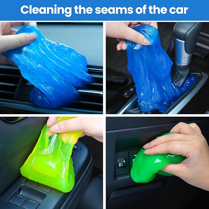 Car Cleaning Gel, 4 Piece Car Cleaning Kit, Men's and Women's Car Detailing Supplies Accessories, Car Trim Dust, Crevice Cleaner, Vent Removal Grease and Dust, Clean Keyboard Cleaner.