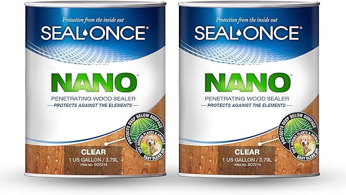 Seal-Once Nano Penetrating Wood Sealer - Premium Waterproof Sealant - 2 Gallon Clear Wood Sealant