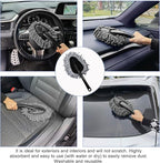 2 PCS Microfiber Car Duster, Scratch Free Auto Exterior Interior Large Dusting Cleaning Brush, Multipurpose Vehicle Dust Cleaner with Extendable Handle, Car Accessories (Gray)