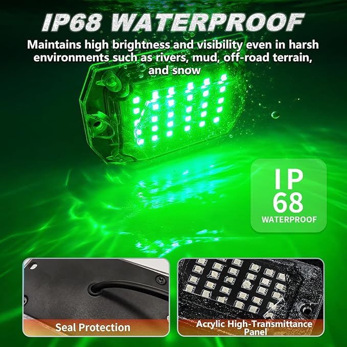 4Pods Full Angle RGB LED Rock Light Full Kit for ATV UTV RZR SXS Can-Am Four Wheeler Quad Side by Side Offroad Golf Cart with APP/RF Remote,Waterproof Multicolor Underglow Light 120Chip Music Mode 12V