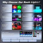 16Pods Full Angle RGB LED Rock Lights Kit for Trucks Pickup Jeep Gladiator Off-Road, 480Chip Waterproof Multicolor Underglow Light with APP/RF Remote, Pre Wired 12V Underbody Accent Light Dual Zone