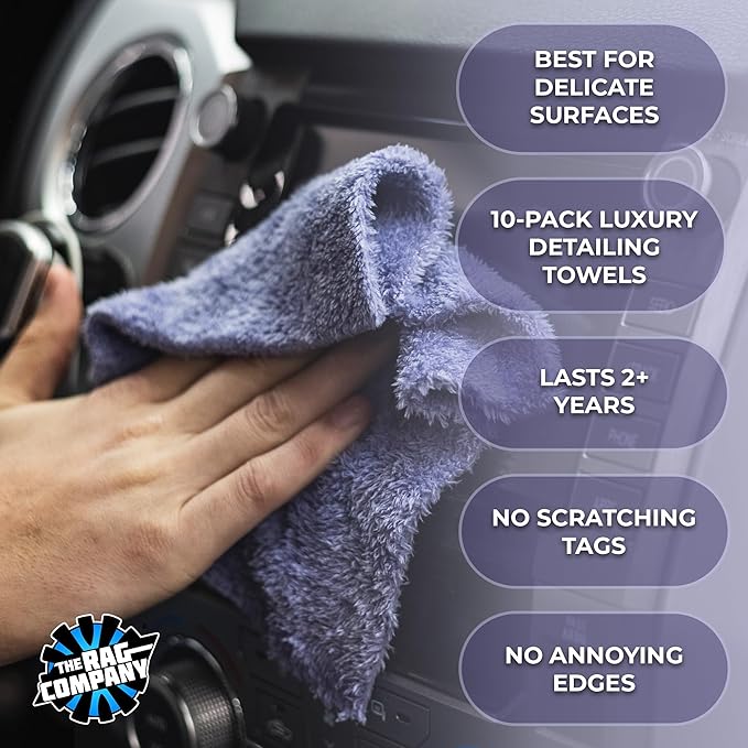 The Rag Company - The Eaglet 350 - Professional Korean 70/30 Blend; Super Plush Microfiber Detailing Towels; Perfect for Wheels, Mirrors, and More; 350GSM; 8inx8in, Lavender (10-Pack)