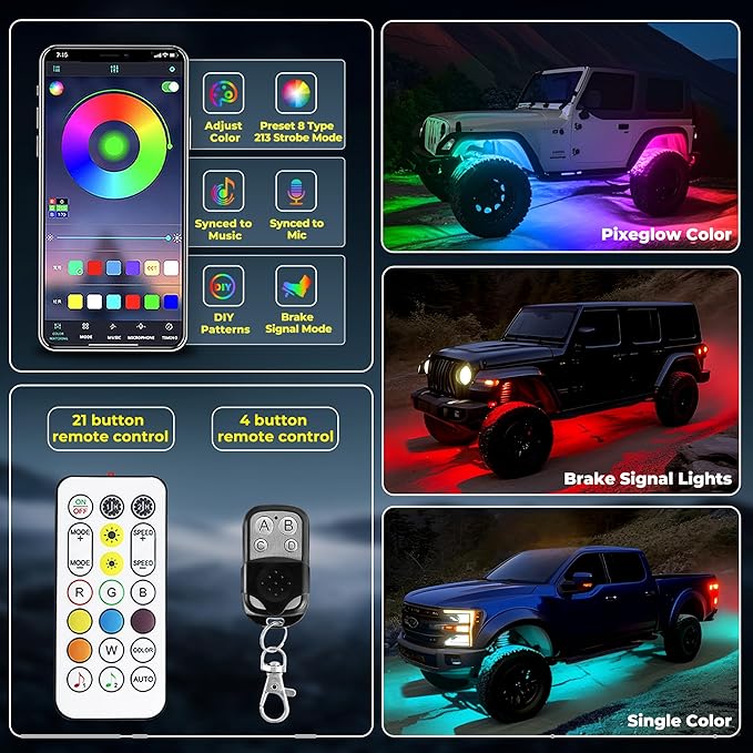 12 Pods 252 LEDs 5 Sides RGB Rock Lights, App/2 Remote Control Rock Lights for Trucks, Waterproof Multi-Color Bright Underglow Kits,Music Mode,Compatible with 12V Jeep UTV SUV ATV Golf RZR(Patented)