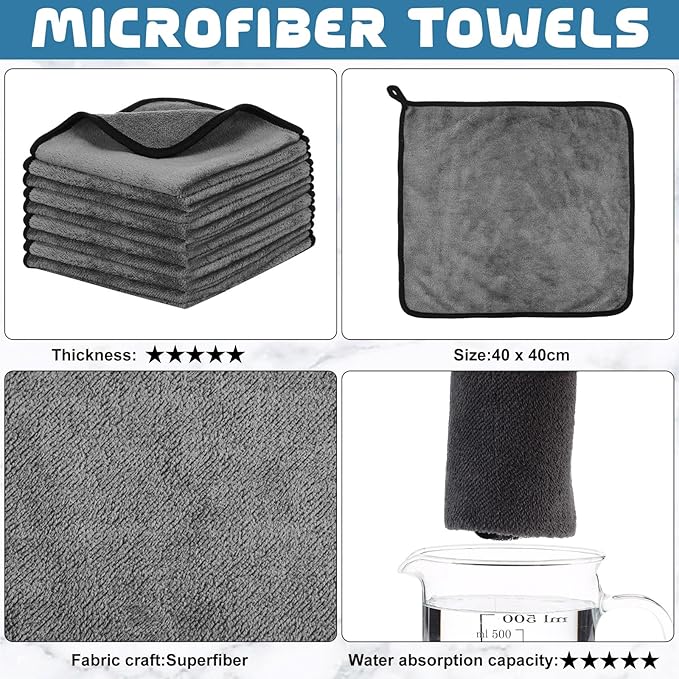 Tallew 50 Pcs Microfiber Towels:16"x16" Microfiber Drying Towels Bulk Micro Fiber Car Cleaning Cloth for Cars Drying Washing Polishing Office Windows Cleaning Household Supplies (Gray)