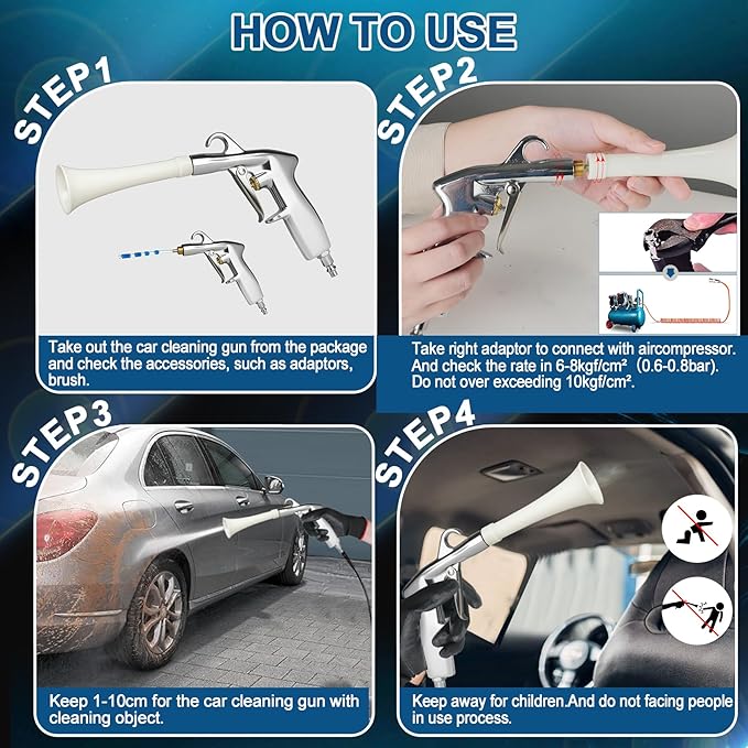 PARAROSE Car Detailing Cleaning Gun,Car Detailing Kit Interior Cleaner,High Pressure Blower Gun,Car Detailing Tools for Car Quickly Blasts Dirt and Dust Works with Air (White)