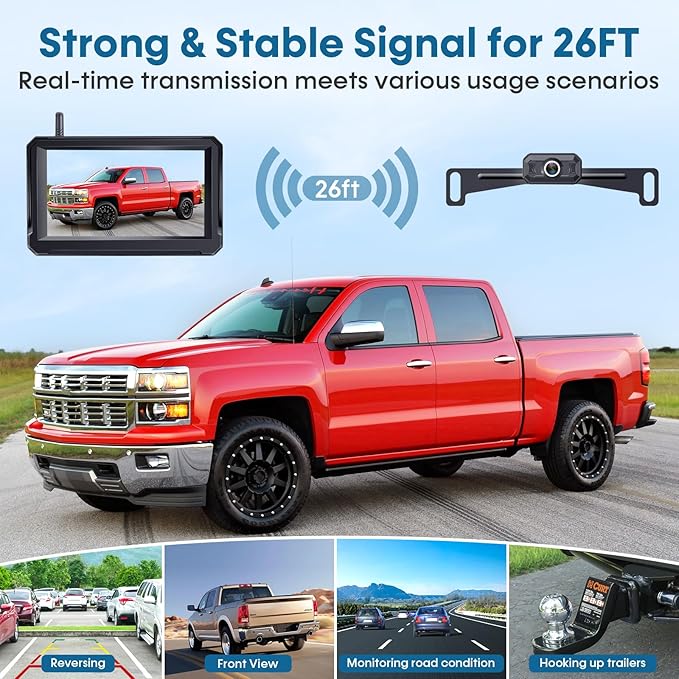 Wireless Backup Camera for Trucks: 5 Inch 1080P HD Display, Backup Camera for Car,Truck, IP69K Waterproof, Night Vision, Dual-Camera Support, DIY Installation, Customizable Parking Lines Befumly H21