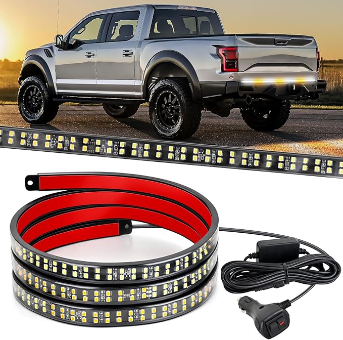 Nilight 60 Inch Truck Tailgate Strobe Light Strip Tail Emergency Bar Rear Window Warning Lamp Ultra-Bright Double Row 360 LED for Pickup Trailers Construction Vehicles Car SUV, Amber White