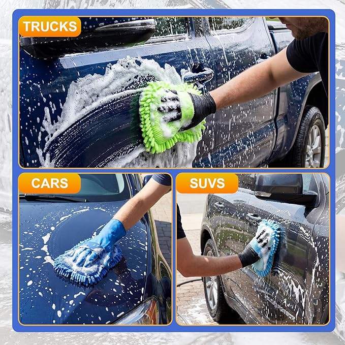 3 Pack Chenille Premium Scratch-Free Microfiber Wash Mitt Car Wash Sponges, Non-Scratch Car Cleaning Sponge Mitts, Ultra-Soft Glove, Swirl-Free Finish, Safe for Trucks, Suvs(Multicolor)