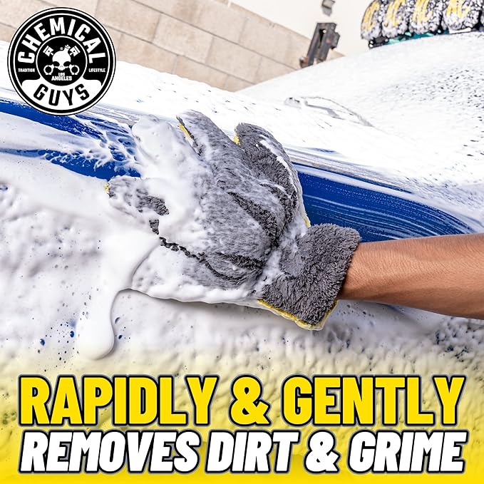 Chemical Guys MIC510 The Stranger Helpful Handy Car Wash Mitt - Yellow, Microfiber Towels for Detailing, Holds Tons of Soapy Suds, Flexible - Perfect for Car Cleaning