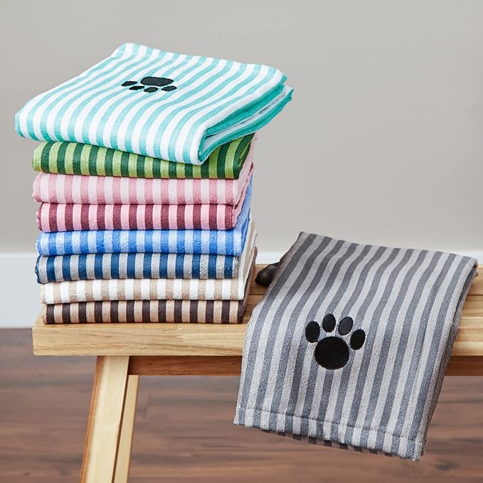 Bone Dry Pet Grooming Microfiber Towel, Striped Collection, X-Large, 41x23.5, Rose (Pack of 2)