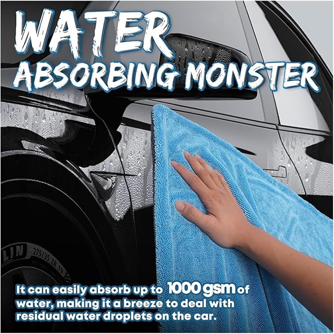 1000GSM Ultra-Thick Microfiber Car Drying Towel - Oversized 60x90cm, Soft & Absorbent Cleaning Cloth for Car & Motorcycle Detailing(40x40cm)