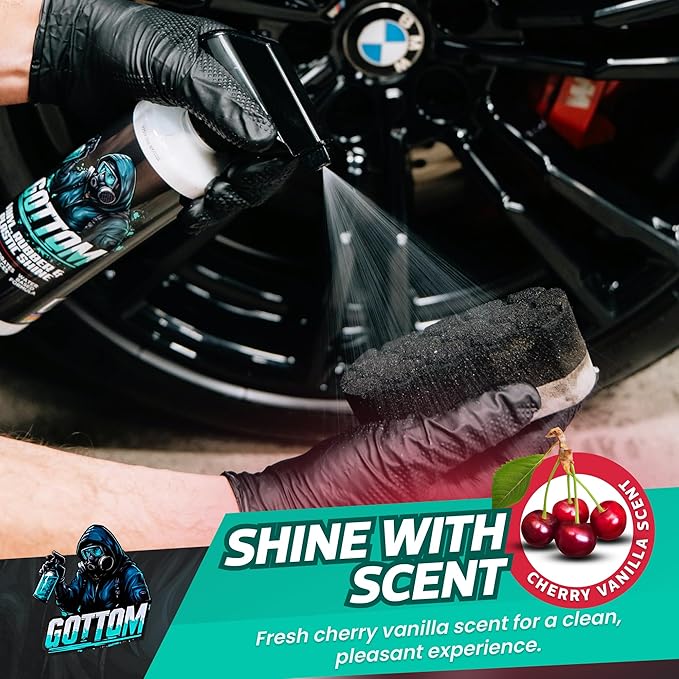 Gottom Vinyl, Rubber & Plastic Shine - 16oz, Cherry Vanilla Scent - VRP Gloss Dressing for Plastic, Car Interior & Tire Dressing, UV Protection, Plastic Restorer, Long-Lasting Gloss Finish